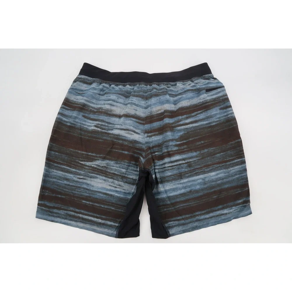 Lululemon Pace Breaker Shorts Mens XL Blue Brown Abstract Stripe Lined Active 9